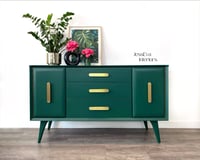 Image 1 of Vintage Retro Lebus sideboard with drawers / tv cabinet painted in dark green