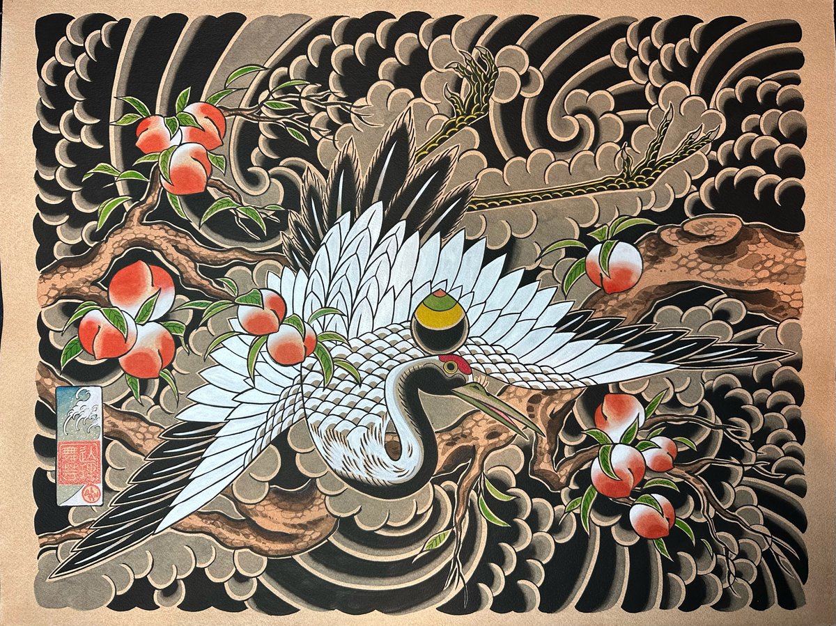 Image of Original Painting Crane & Peaches