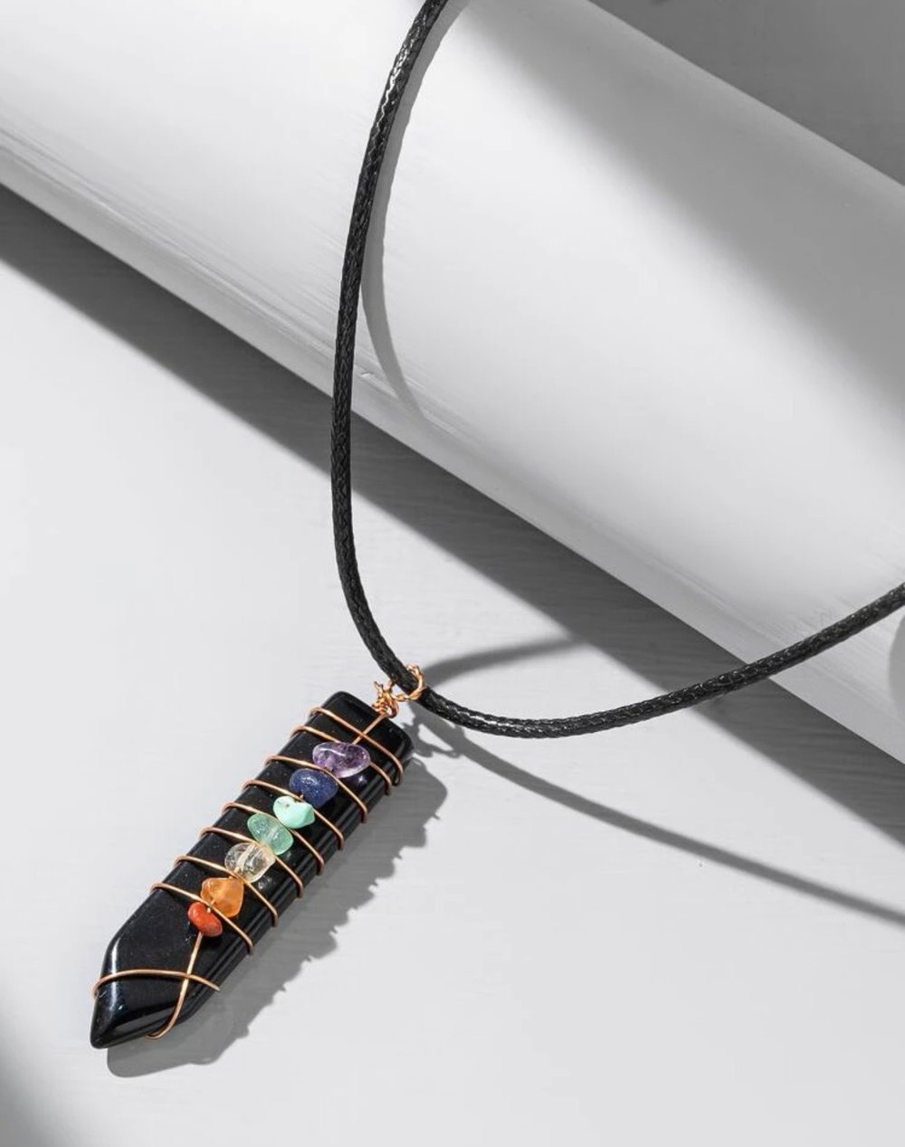 Image of Chakra Onyx Stone Necklace 
