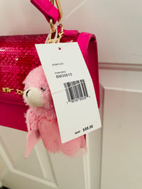 Image 2 of Betsey Johnson pink sequin box purse with optional Crossbody chain and Teddy charm