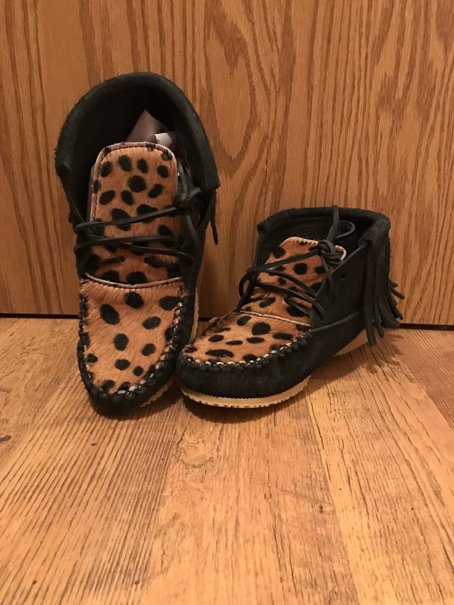 Tall Roughout Black Cheetah Women’s Mocs 
