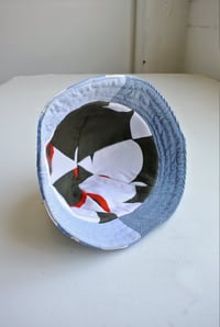 Image 4 of Reworked NY Reversible 6panel Bucket Hat White x Blue Quilt Medium 23"-23.5"