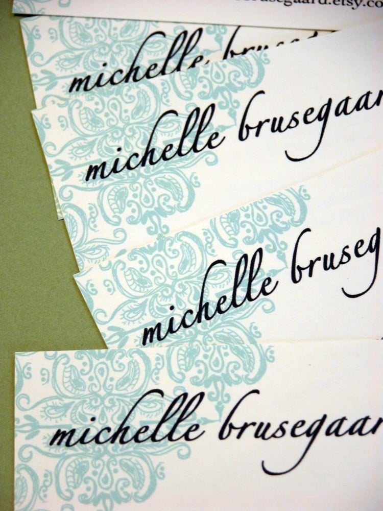 Aqua Brocade Calling Cards-featured in Real Simple Magazine!