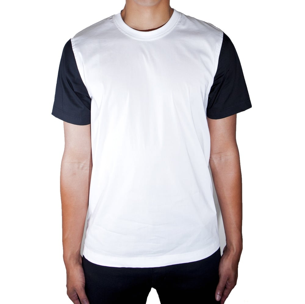 Image of White/Black Sleeves Poplin T-Shirt