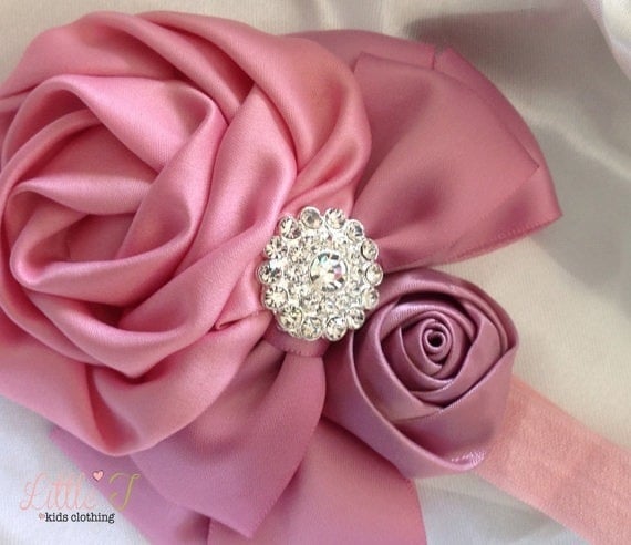 Image of Pink baby flower and bow headband