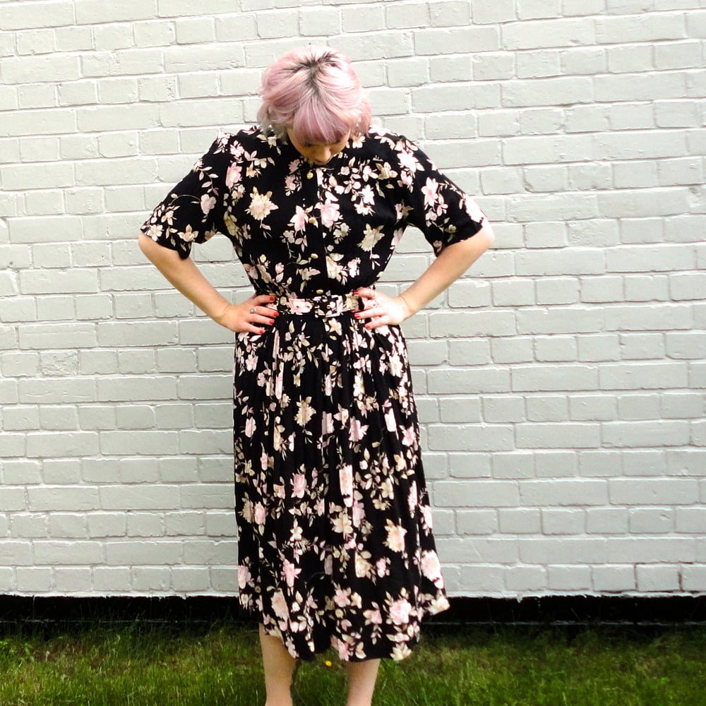 Image of Vintage House of Fraser black tea dress (M)