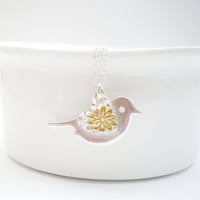 Image 2 of Silver and Gold Flower Love Bird Pendant