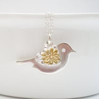 Image 3 of Silver and Gold Flower Love Bird Pendant