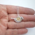Silver and Gold Flower Love Bird Pendant