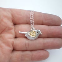 Image 4 of Silver and Gold Flower Love Bird Pendant