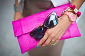 Image of Neon Pink Python Snakeskin Leather Fold Over Clutch Bag