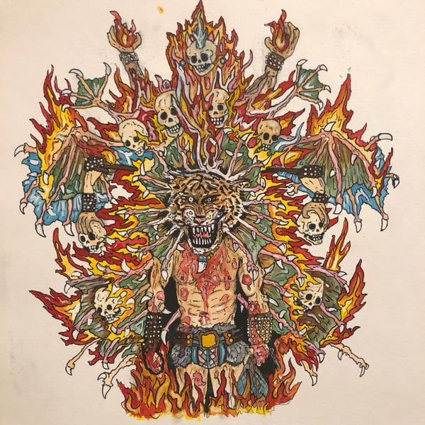 Image of The Gore Tiger: original False Priest 11x11 watercolor painting 