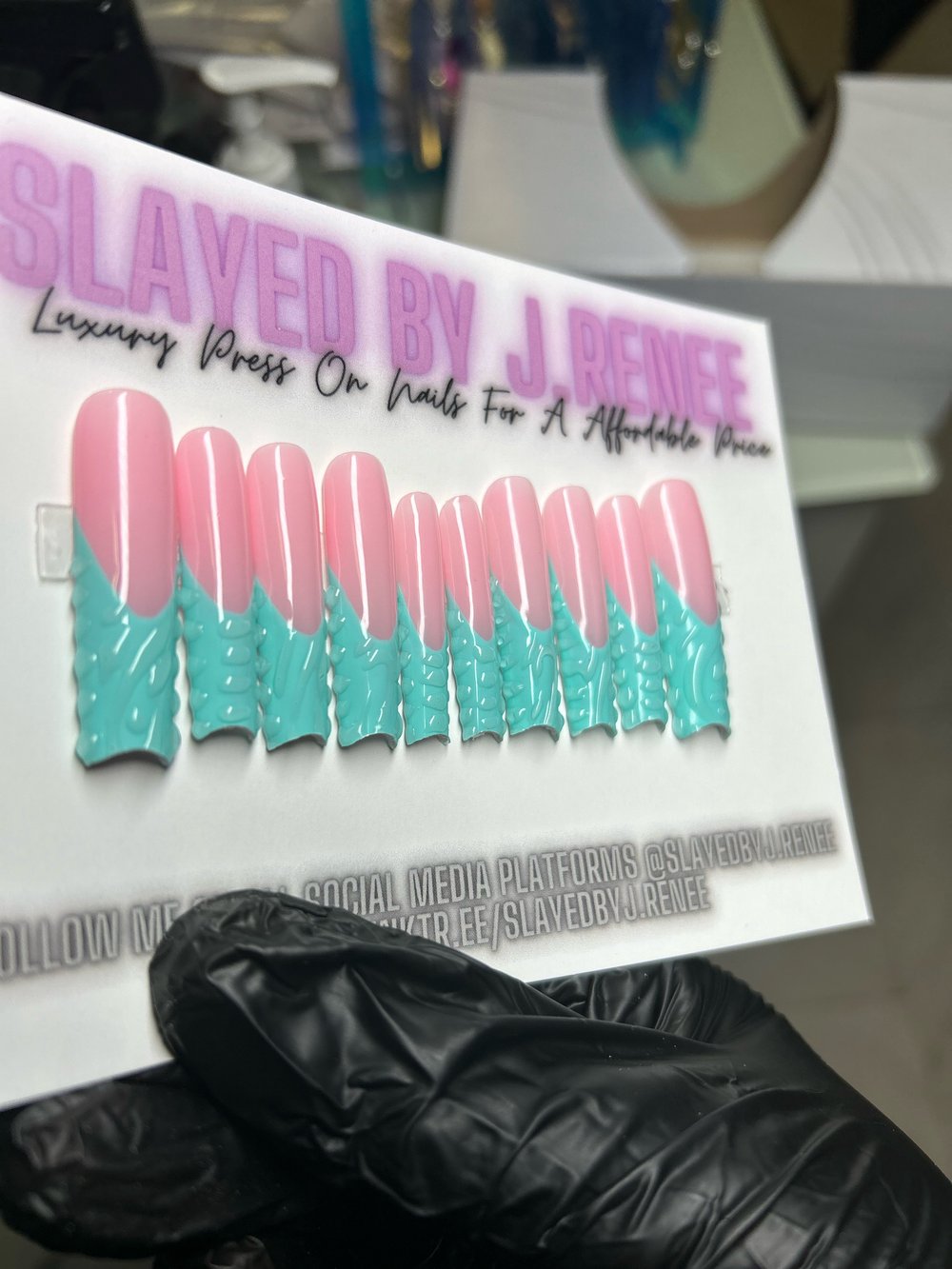 XL French Teal 3D Press On Nails