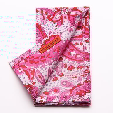 Image of Handkerchief - pale grey with hot pink paisley