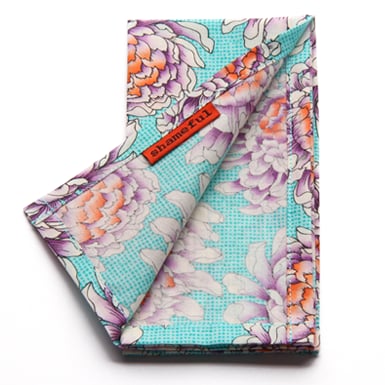 Image of Handkerchief - pale aqua with large flowers