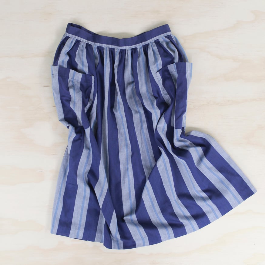 Image of blue striped midi skirt