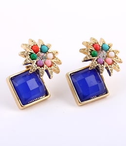 Image of Blue Bejeweled Faux Stone Studs