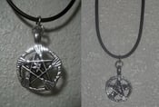 Image of Pewter Witch Broom Pentagram Pagan Wiccan Pentacle Necklace