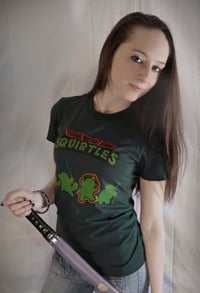 Image 2 of Ladies Or Unisex- "Ninja Squirtles"- Forest Green Tee