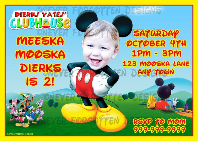Image of Custom Mickey Mouse Club House Photo Birthday Party Invitation