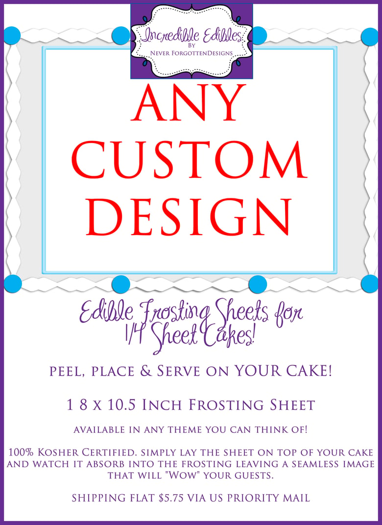 Image of ANY CUSTOM 8x10 Quarter Sheet Cake Edible Image on Frosting Paper