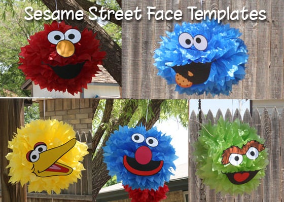 Image of FIVE Sesame Street PomPom Face Template