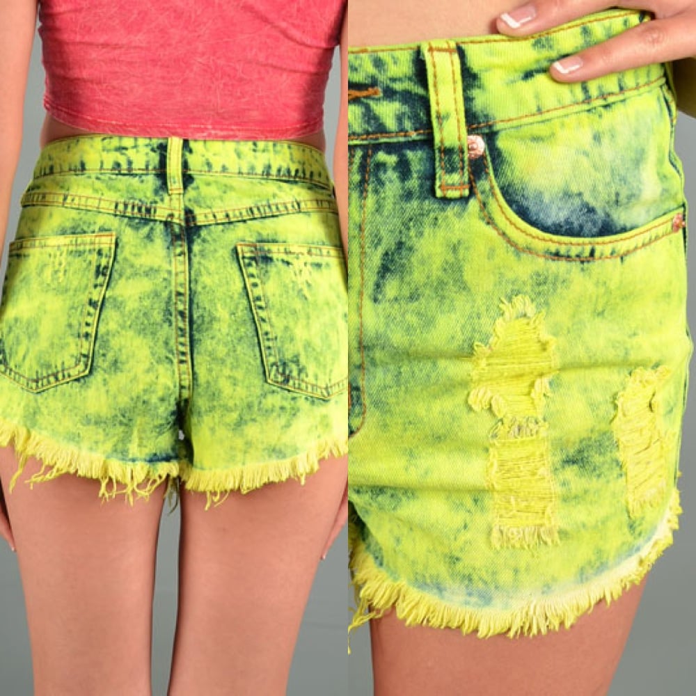 neon shorts denim