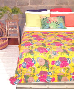 Image of Vintage Kantha Quilt Yellow