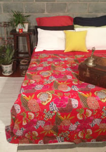 Image of Vintage Kantha Quilt Blood Red