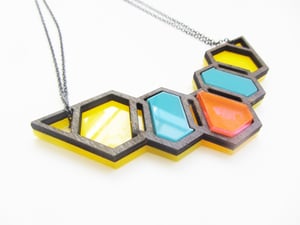 Image of Geo-hive necklace (Yellow, blue and flourescent pink)