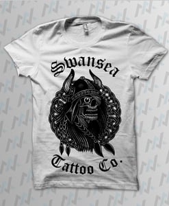 Image of Swansea Tattoo Co. Biker/Viking Skull T Shirt