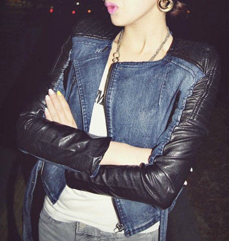 Image of Balmain Paris Replica- Vegan leather and denim motorcycle jacket