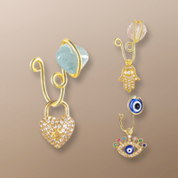 Image 2 of Natural Stone Heart Nose Cuff Ring With Charm