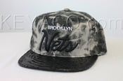Image of Custom Brooklyn Nets Strapback, Black Acid Wash Denim, Black Python Belly, Black Lambskin