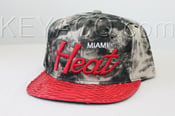 Image of Custom Miami Heat Strapback, Black Acid Wash Denim, Red Python Belly, Black Lambskin