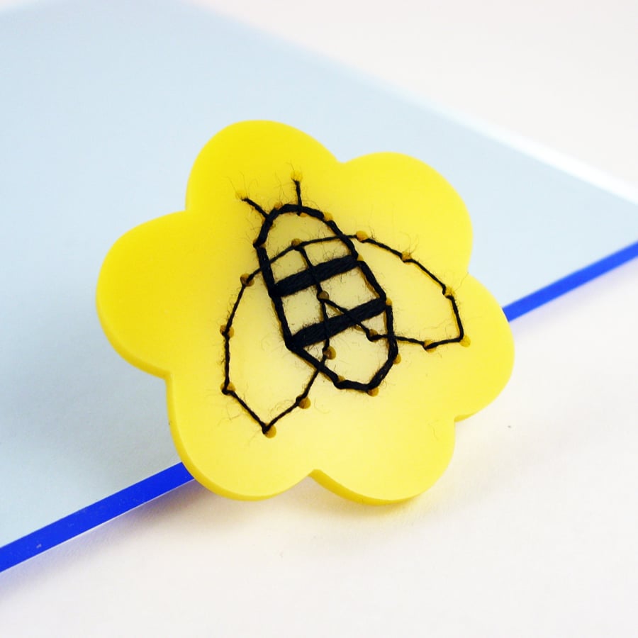 Image of Embroidered Bumble Bee brooch
