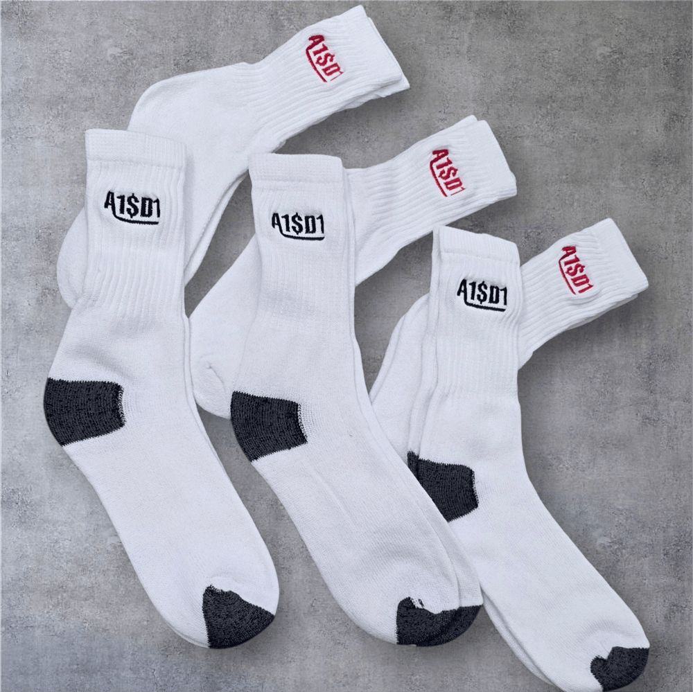 Image of A1SD1 Socks White & Red