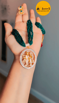 Image 8 of Radha-Krishna Short Hydropotey Necklace Set in Green
