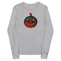 Image 4 of Youth Long Sleeve Tee - Jack O Lantern Retro Orange Glow