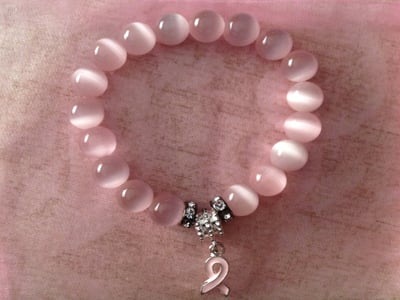 Pink Ribbon Pearl Beaded Bracelet Pink & White