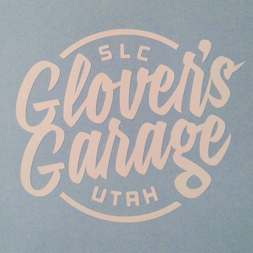 'Glover's Garage' Die Cut Decal White Glover's Garage