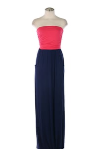 Image of Navy Blue Strapless Maxi Dress