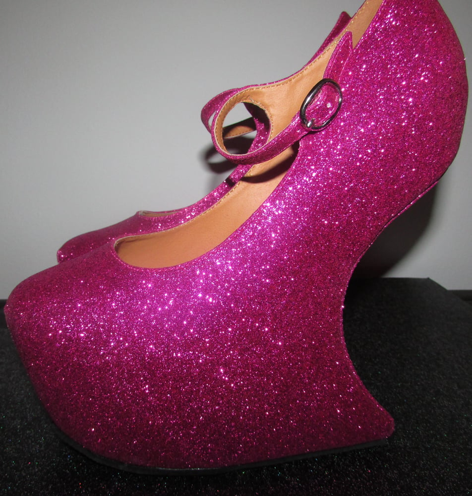 Image of Pink Heel-less Glitter Wedges (Clearance)