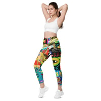 Image 1 of Ladies Funk Art Collage Crossover Leggings with pockets
