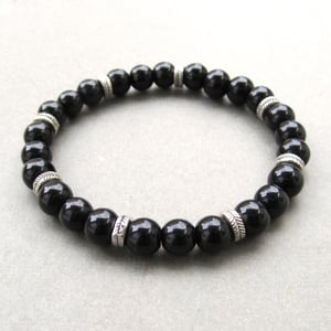 Image of Black Glass And Silver Rondelle Beaded Bracelet