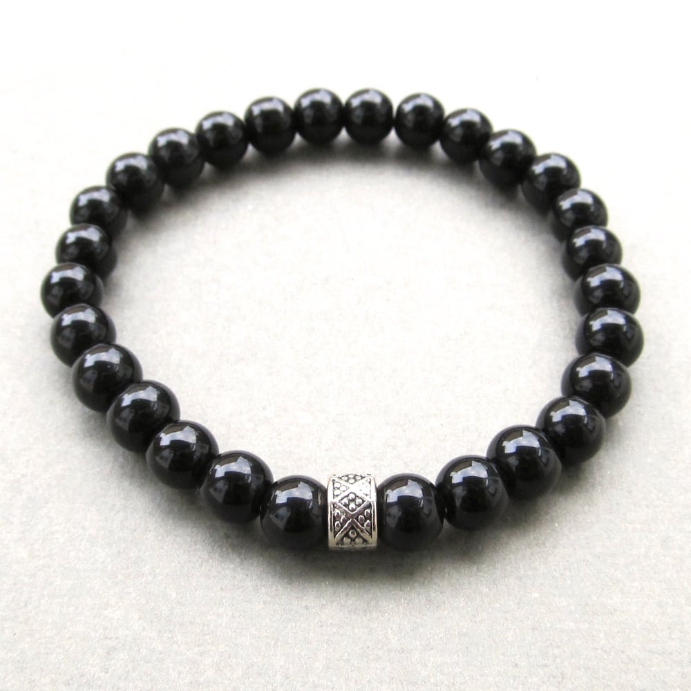 Image of Black Glass Beaded Bracelet With Tibetan Silver Style Bead 2