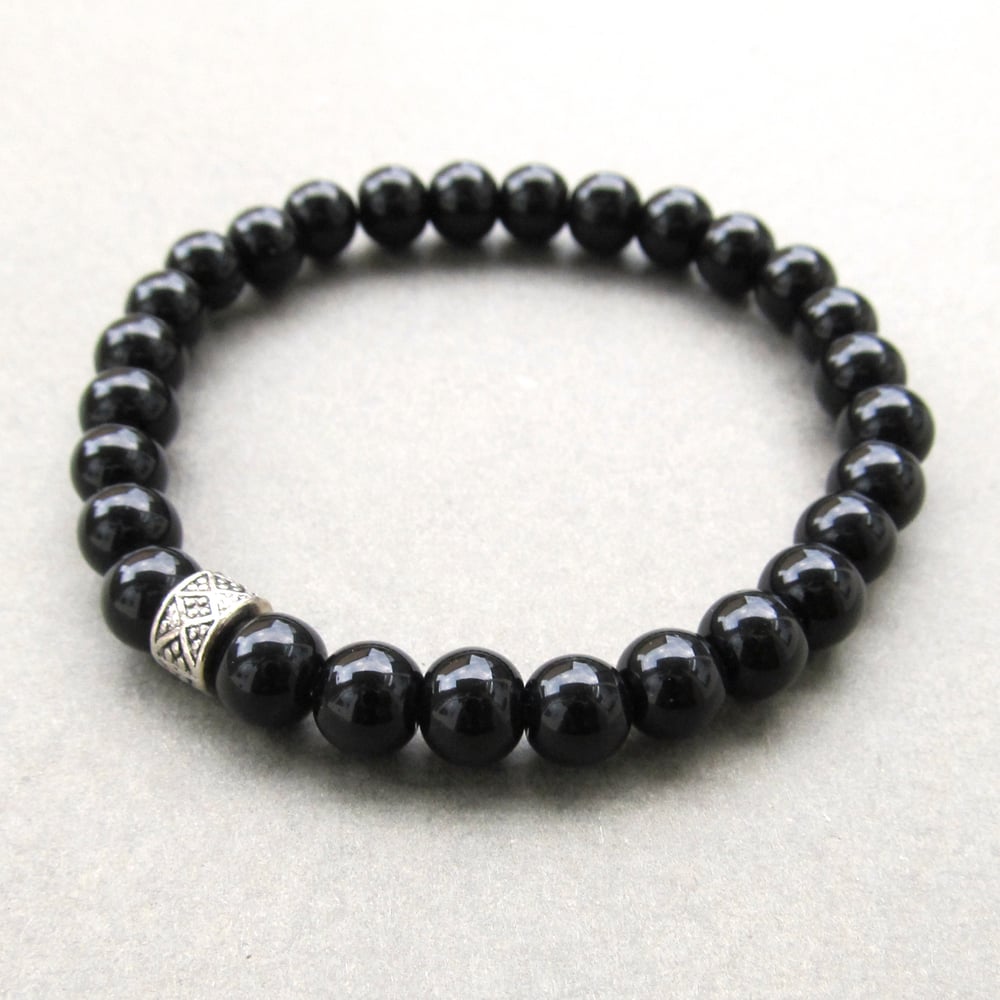 Image of Black Glass Beaded Bracelet With Tibetan Silver Style Bead 2