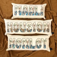Image 2 of Coastal palm/wave personalised name cushion 