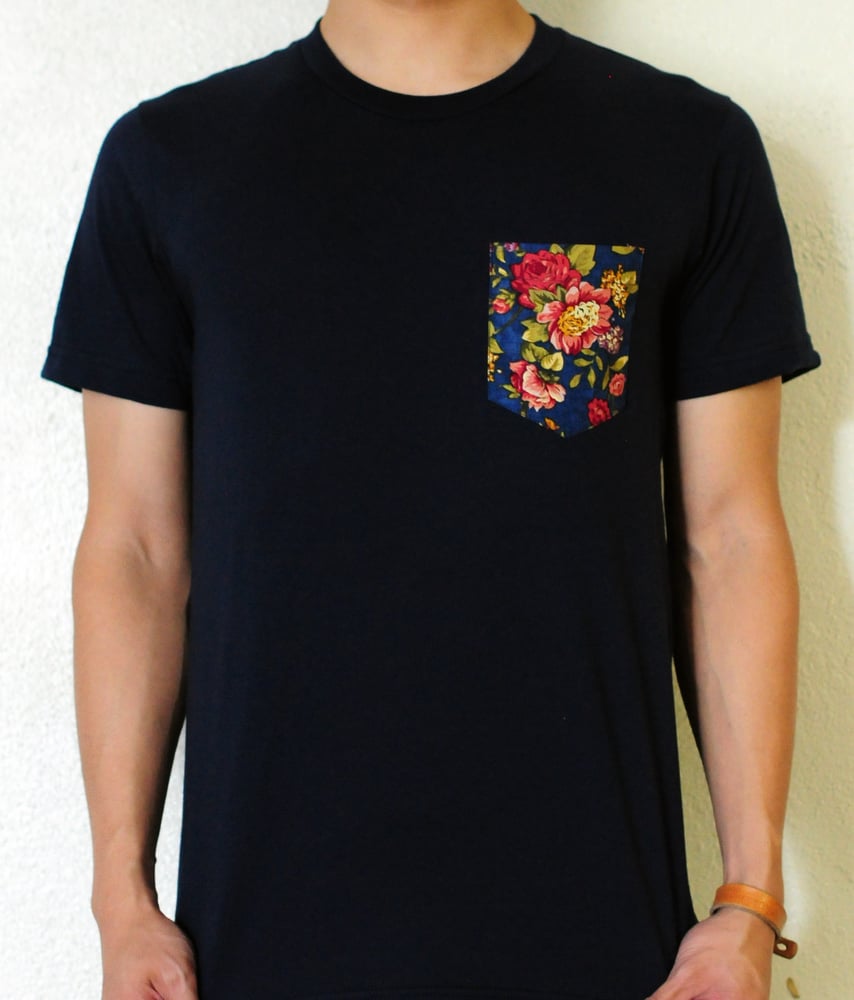 Image of Blue Floral Print on Navy Tee