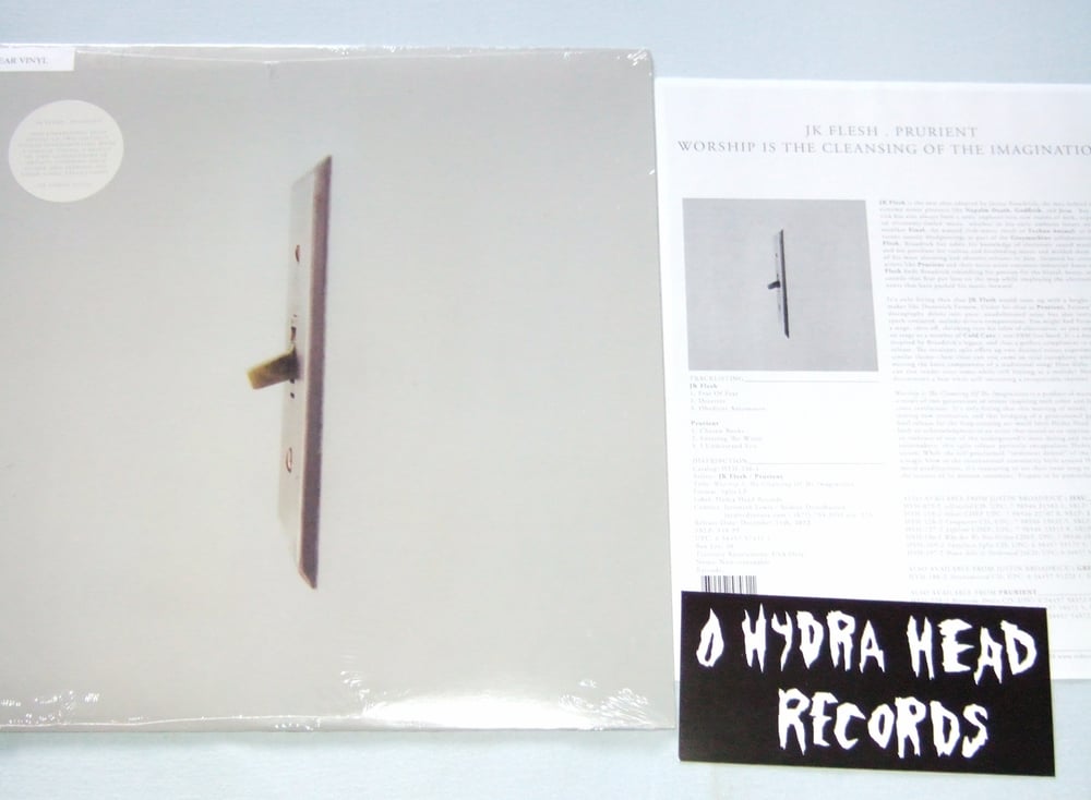 Image of JK Flesh prurient split WORSHIP IS THE CLEANSING OF THE IMAGINATION CLear vinyl